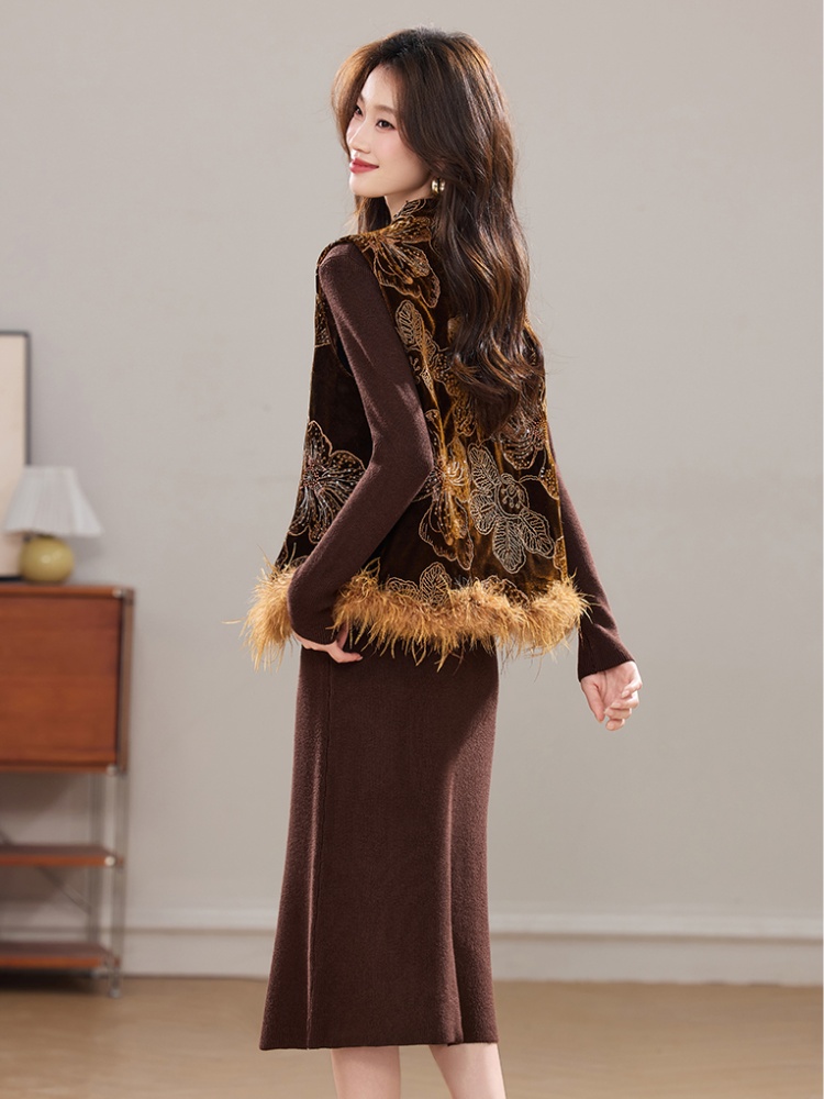 Plus cotton waistcoat winter dress 2pcs set for women