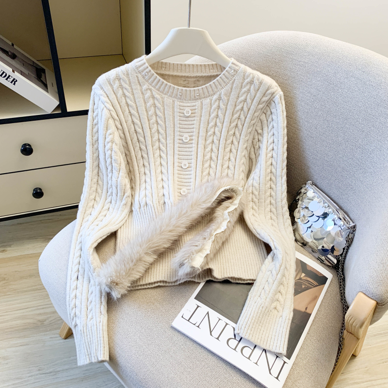 Short slim thick pullover fur collar big red sweater