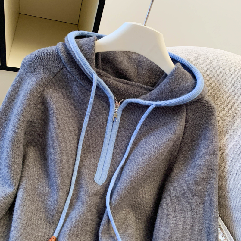 Casual hooded Korean style sweater winter thick simple tops