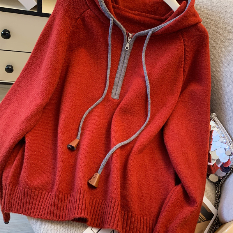 Casual hooded Korean style sweater winter thick simple tops