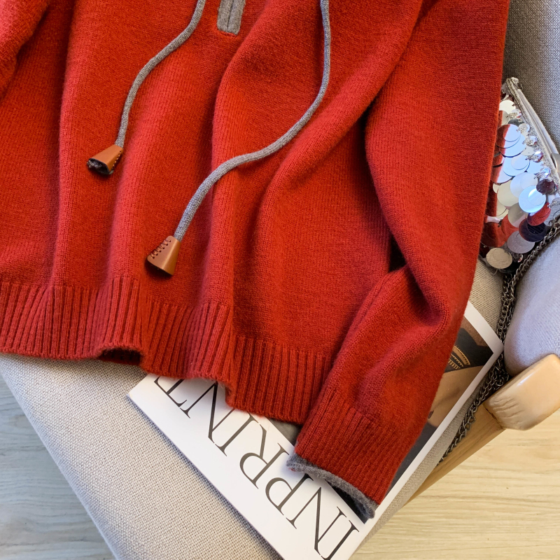 Casual hooded Korean style sweater winter thick simple tops