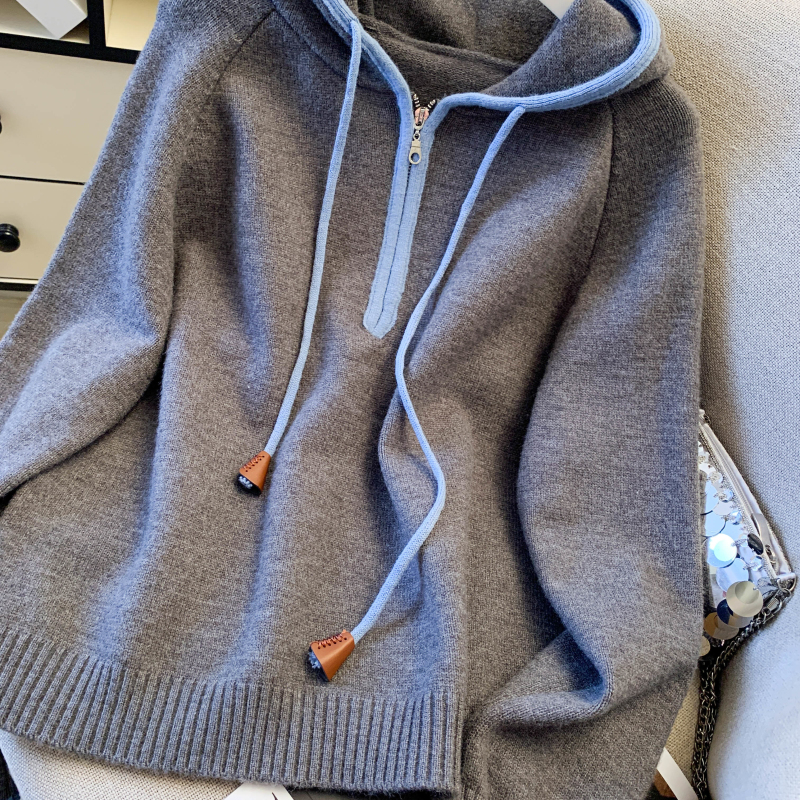 Casual hooded Korean style sweater winter thick simple tops