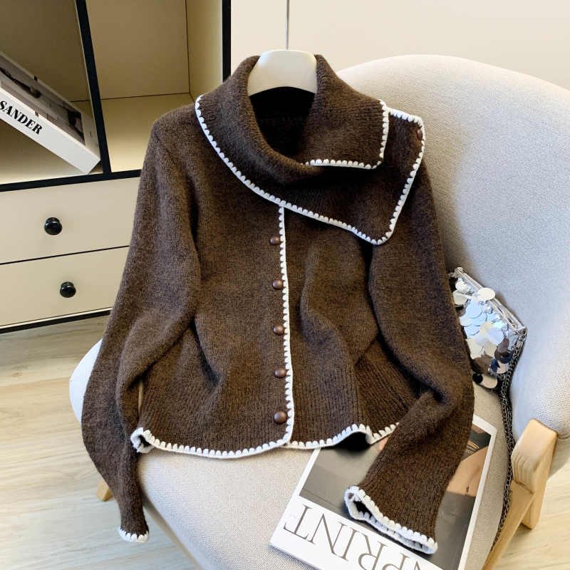 Brown mixed colors thermal sweater knitted niche scarves