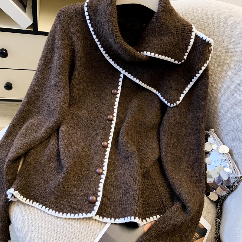 Brown mixed colors thermal sweater knitted niche scarves