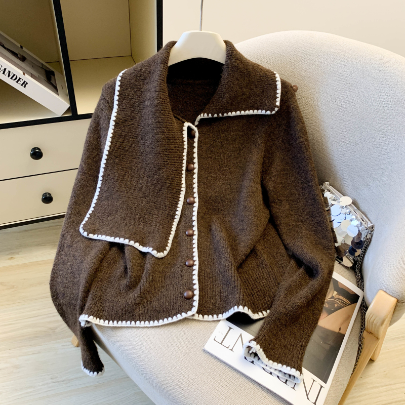 Brown mixed colors thermal sweater knitted niche scarves