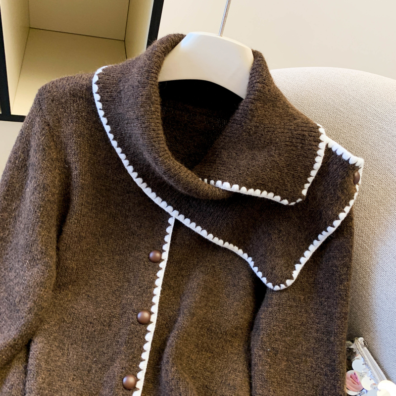 Brown mixed colors thermal sweater knitted niche scarves