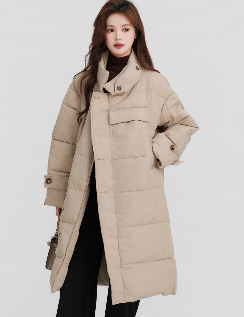 Loose long exceed knee Korean style thick winter cotton coat