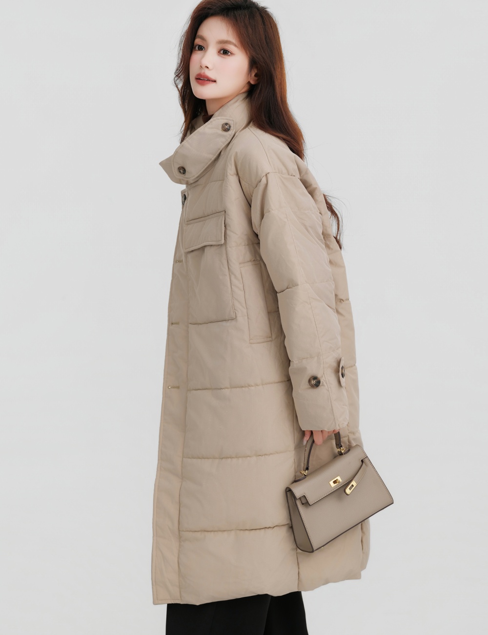 Loose long exceed knee Korean style thick winter cotton coat