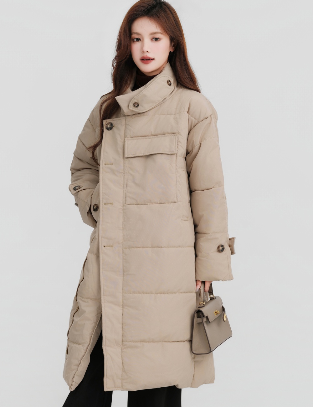 Loose long exceed knee Korean style thick winter cotton coat