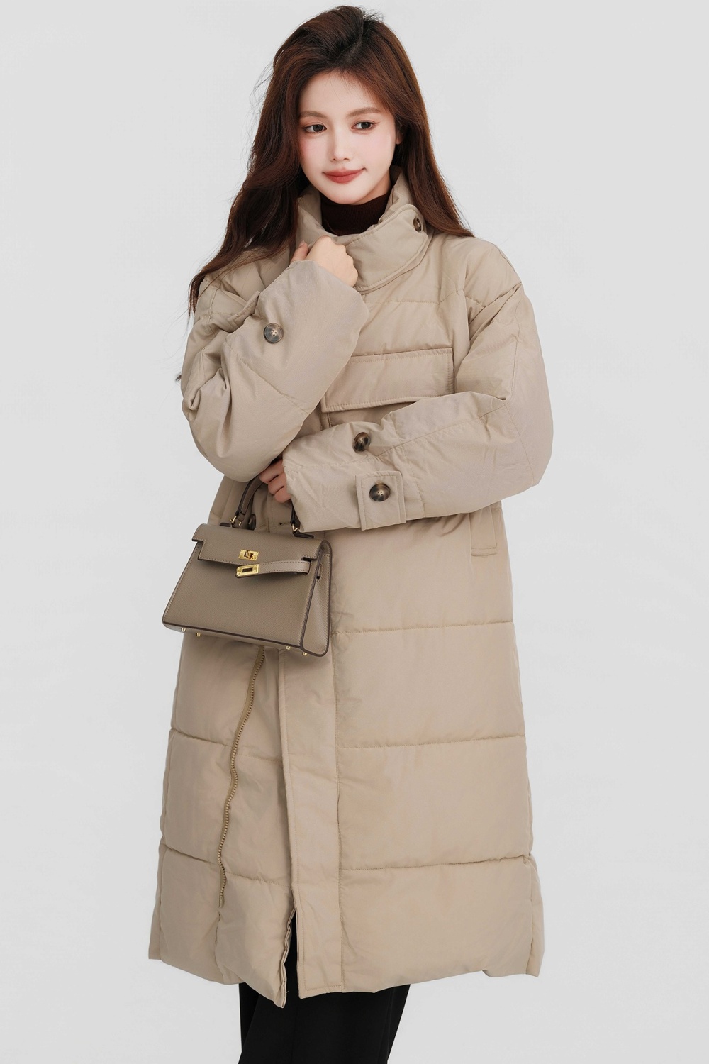 Loose long exceed knee Korean style thick winter cotton coat