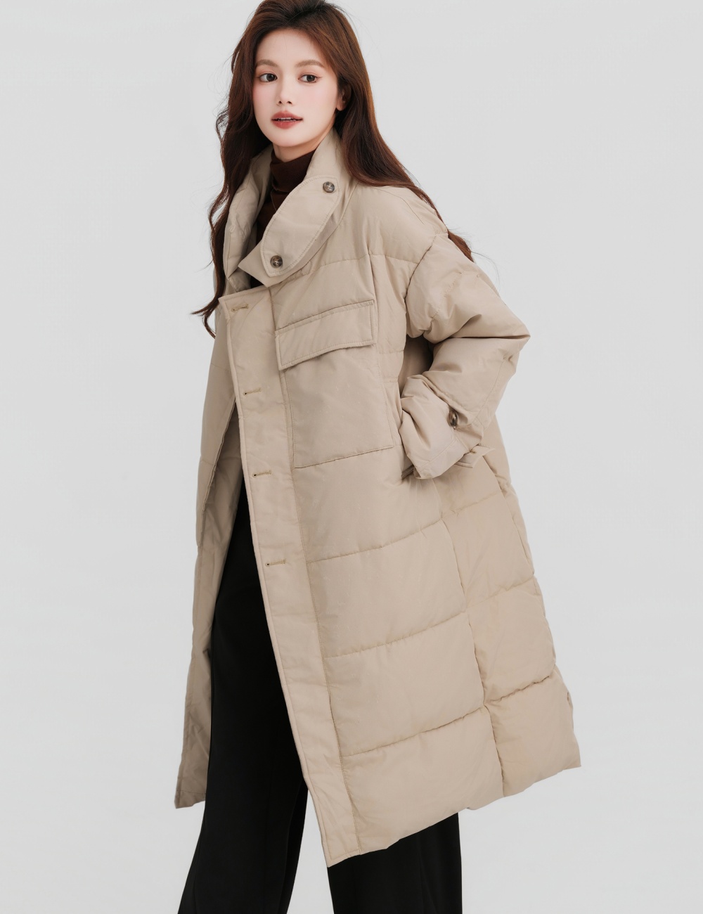 Loose long exceed knee Korean style thick winter cotton coat