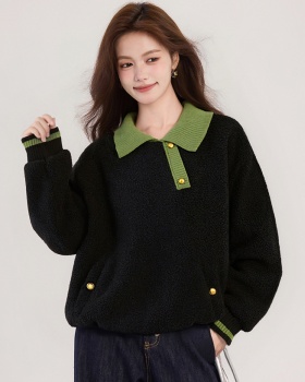 Autumn and winter loose tops plus velvet plush hoodie