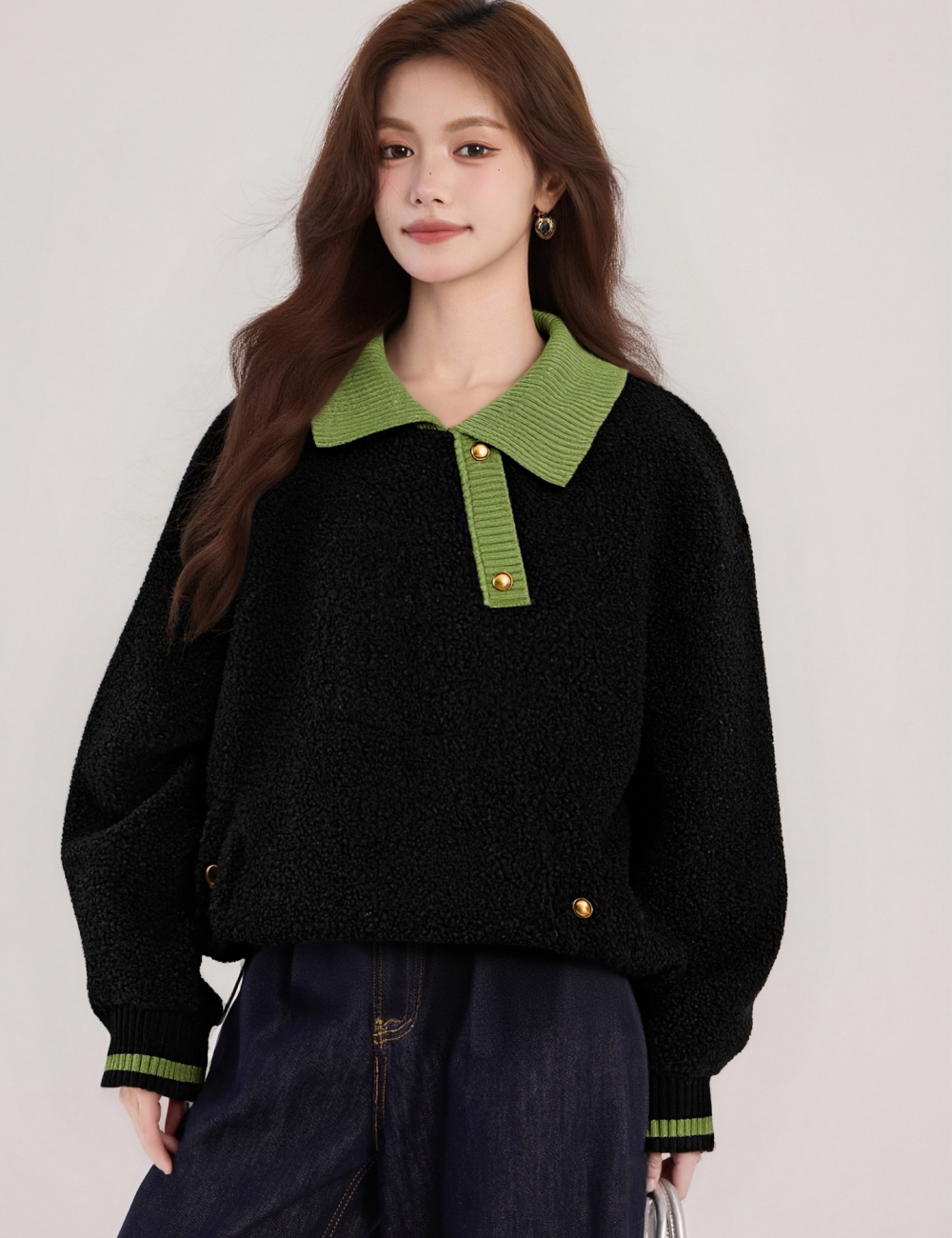 Autumn and winter loose tops plus velvet plush hoodie