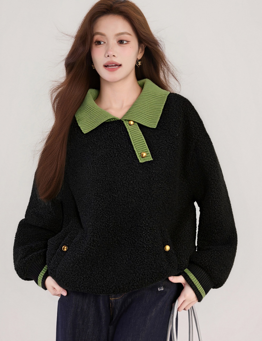 Autumn and winter loose tops plus velvet plush hoodie