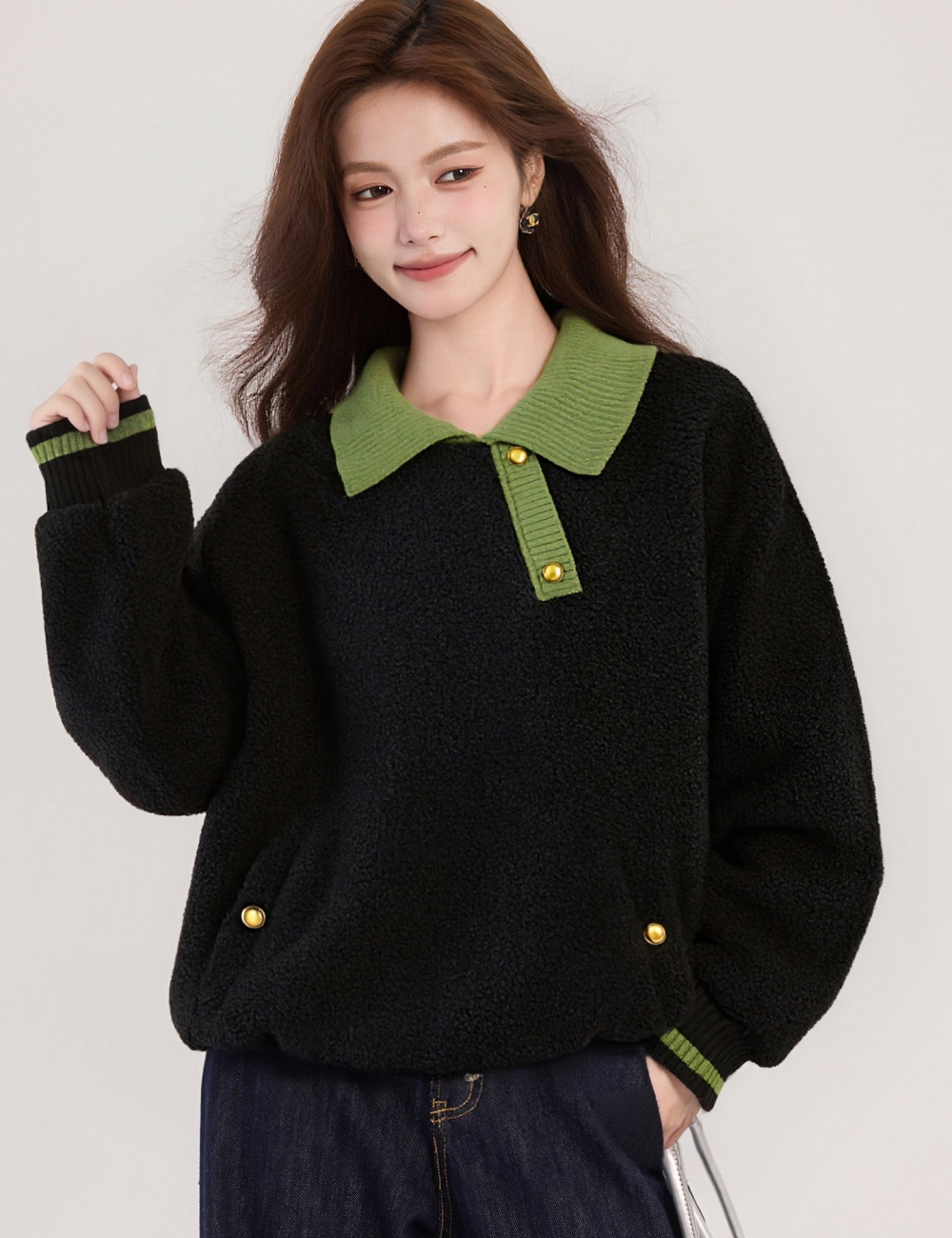 Autumn and winter loose tops plus velvet plush hoodie