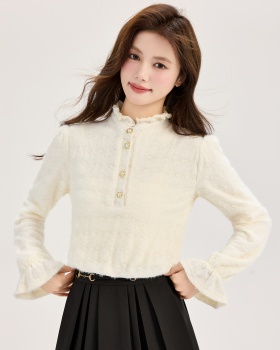 Cstand collar thick tops plus velvet temperament shirt