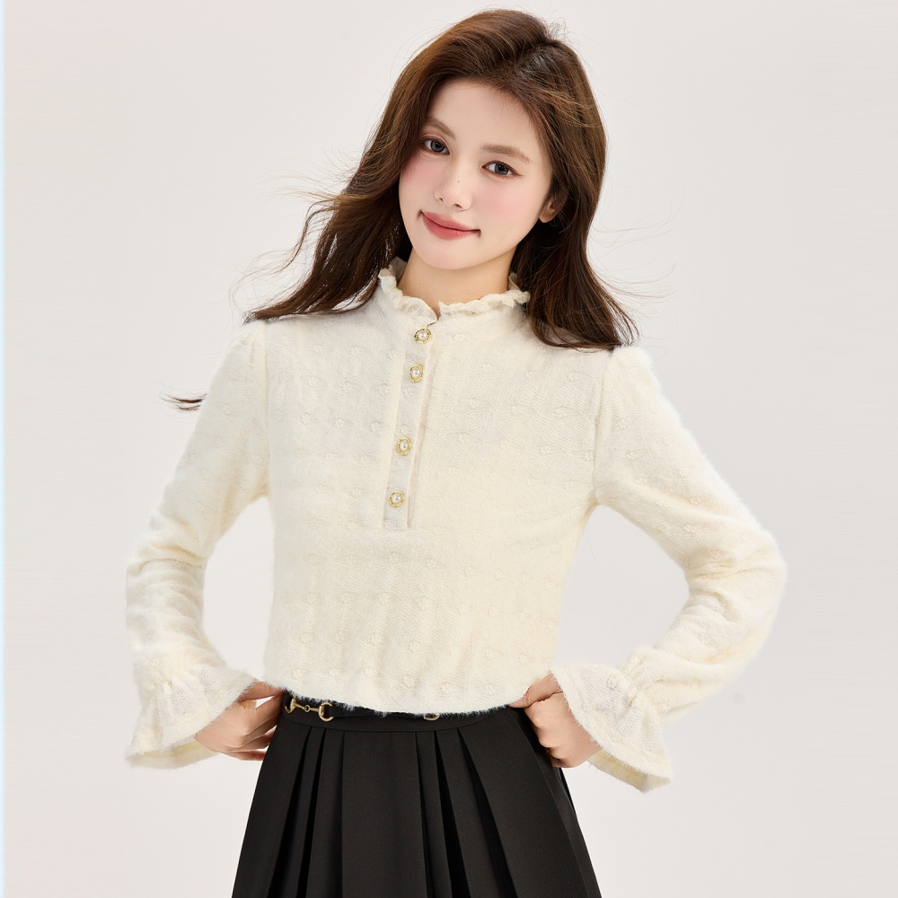 Cstand collar thick tops plus velvet temperament shirt