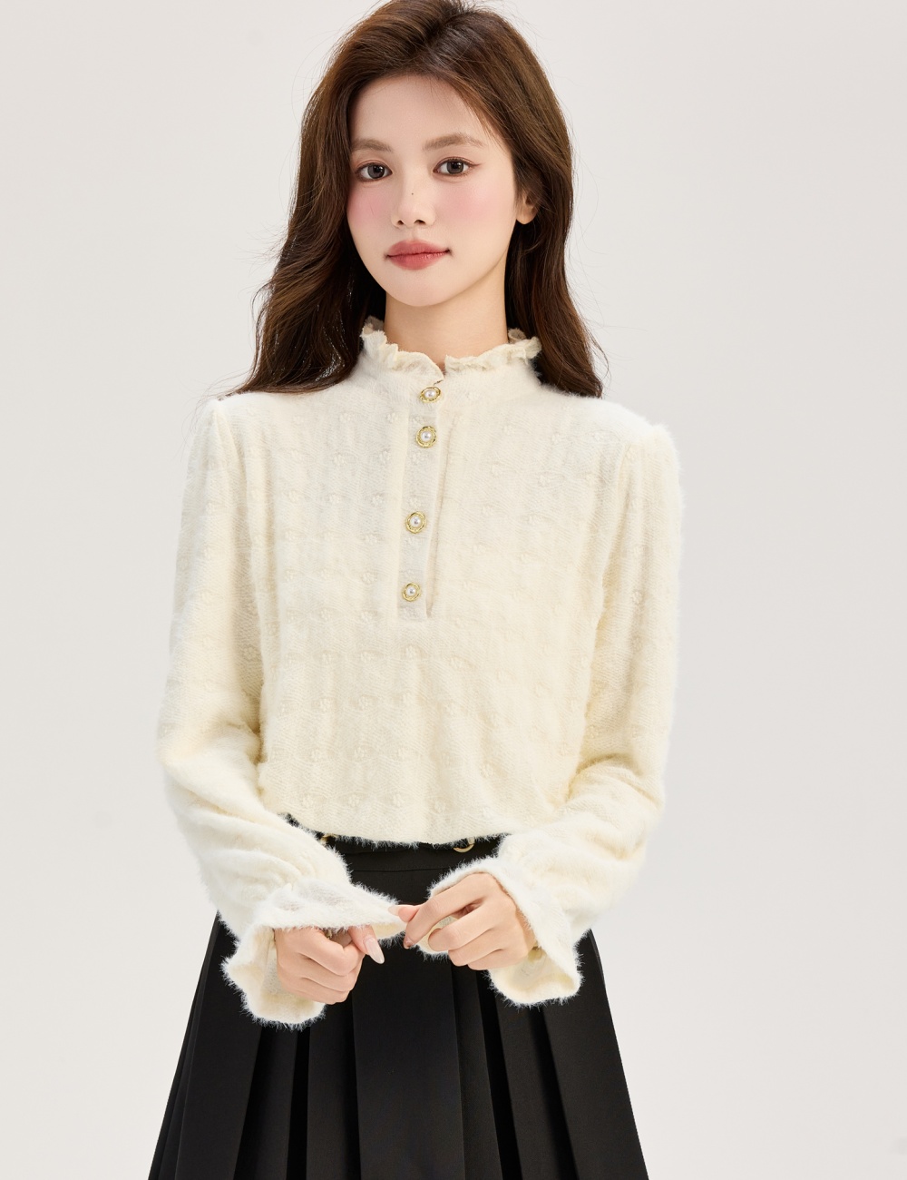 Cstand collar thick tops plus velvet temperament shirt