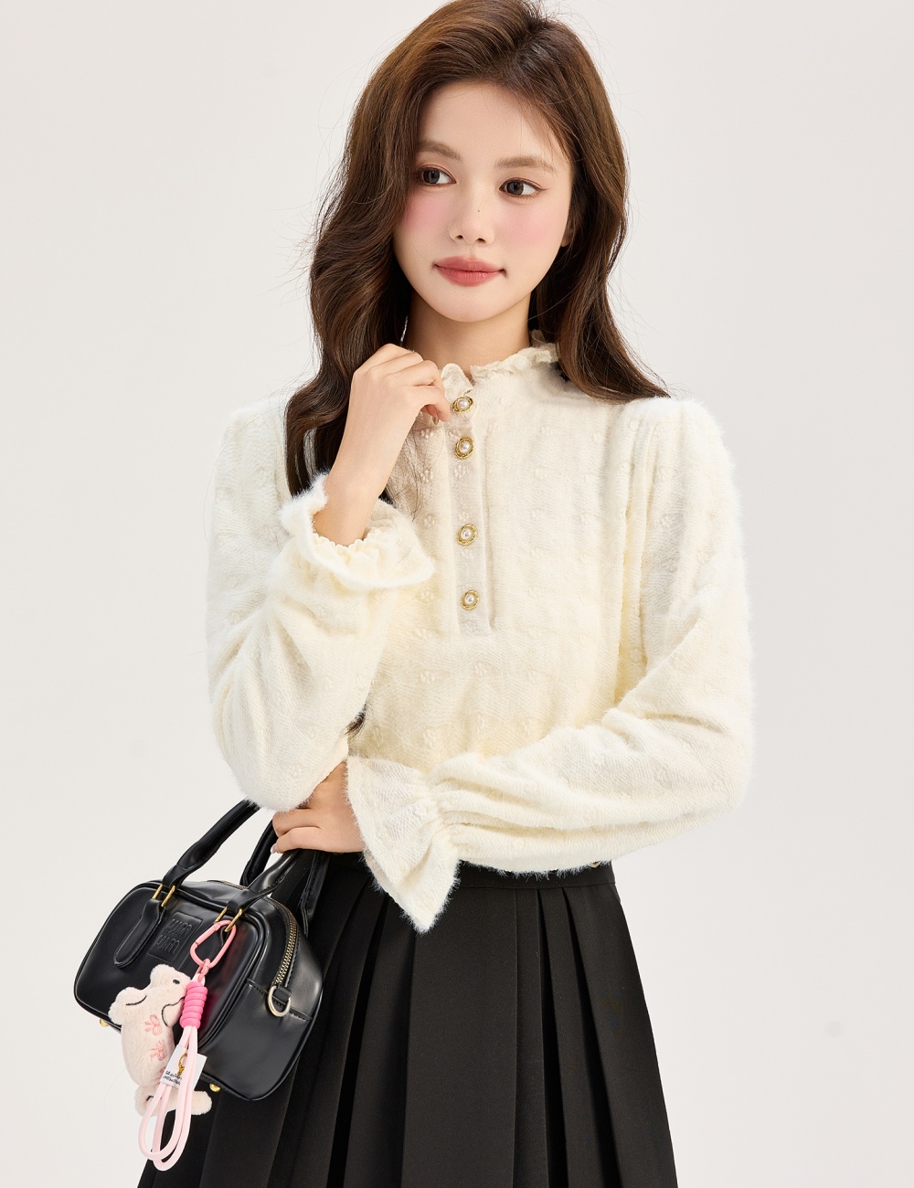 Cstand collar thick tops plus velvet temperament shirt