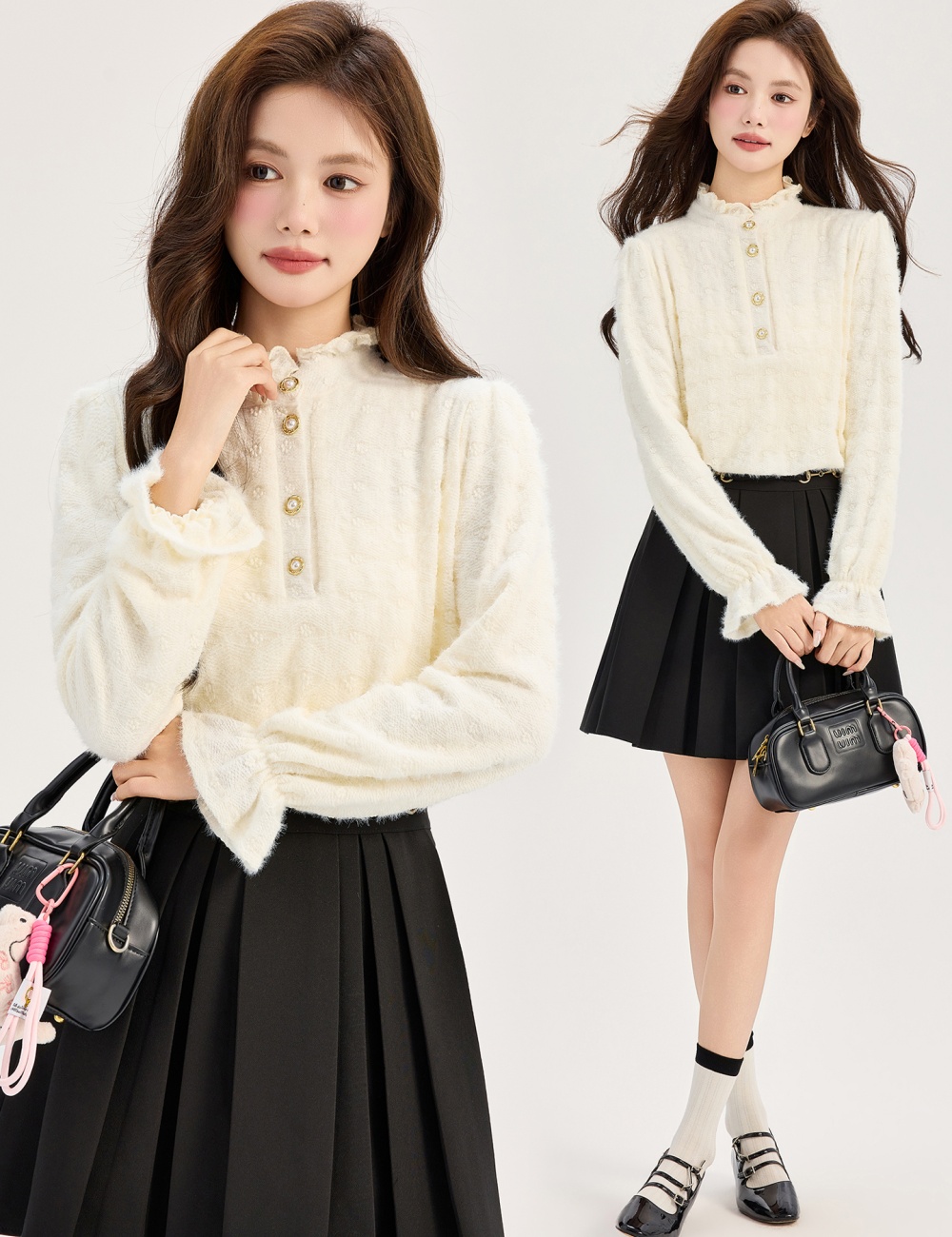 Cstand collar thick tops plus velvet temperament shirt