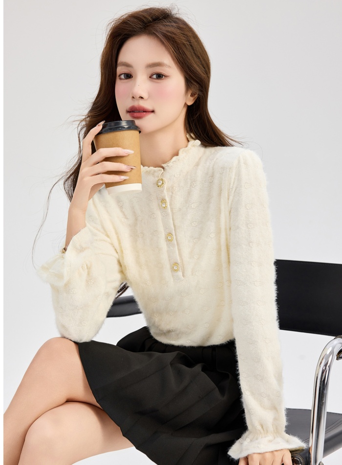 Cstand collar thick tops plus velvet temperament shirt