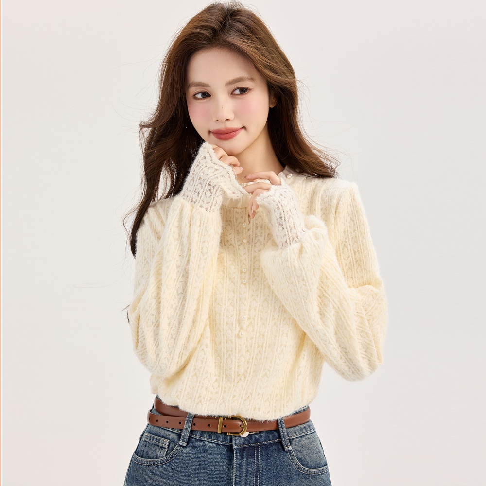 France style all-match tops lace shirt for women