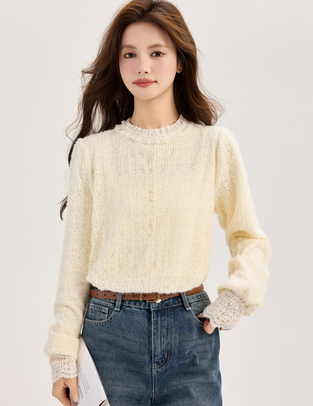 France style all-match tops lace shirt for women