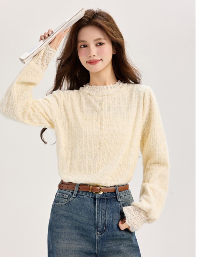 France style all-match tops lace shirt for women