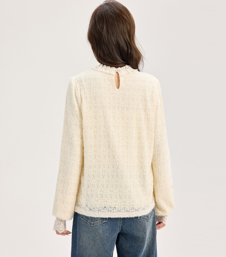 France style all-match tops lace shirt for women