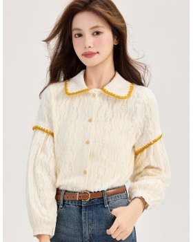 Lantern sleeve plus velvet small shirt show young loose tops