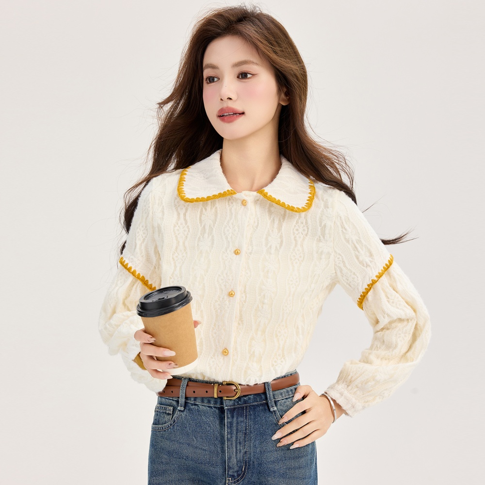 Lantern sleeve plus velvet small shirt show young loose tops