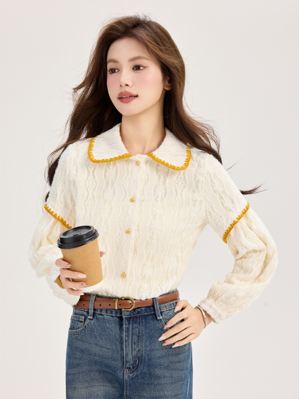 Lantern sleeve plus velvet small shirt show young loose tops