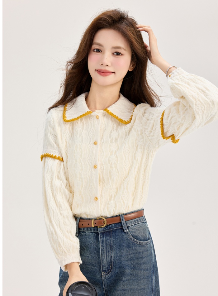 Lantern sleeve plus velvet small shirt show young loose tops