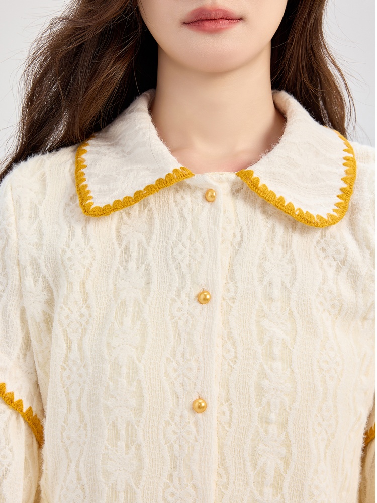 Lantern sleeve plus velvet small shirt show young loose tops