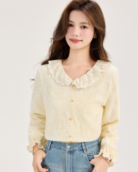 Jacquard apricot shirt long sleeve bottoming shirt for women