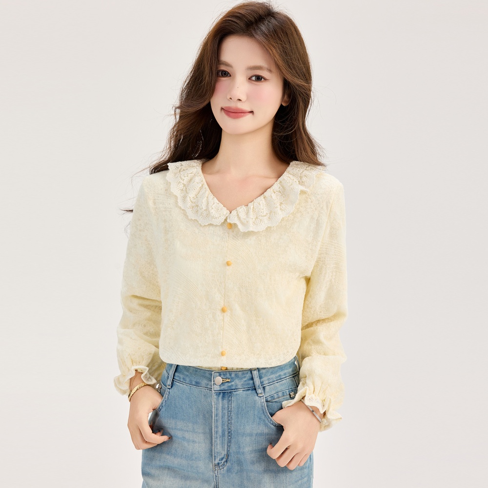 Jacquard apricot shirt long sleeve bottoming shirt for women