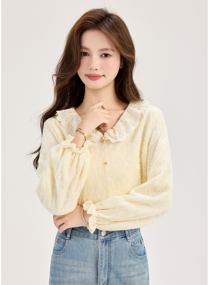 Jacquard apricot shirt long sleeve bottoming shirt for women