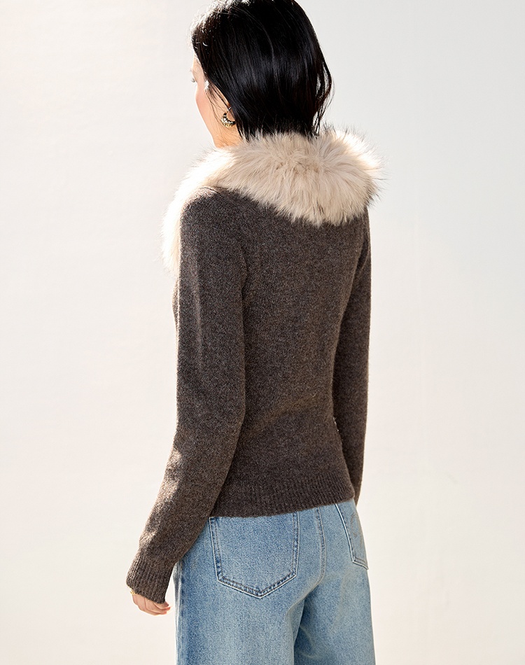 Fur collar autumn and winter cardigan slim coat