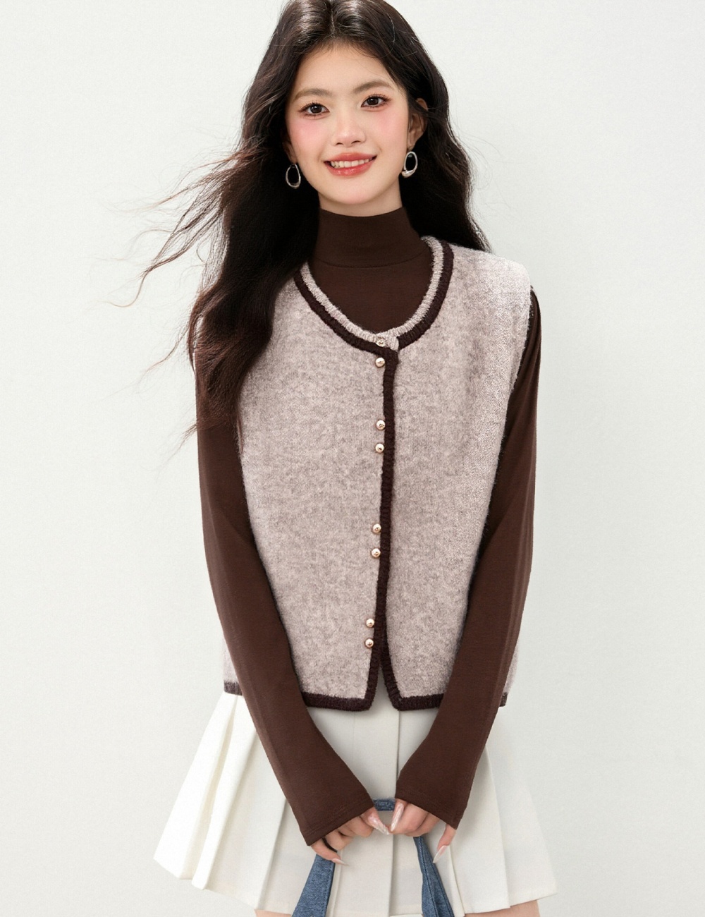 Knitted chanelstyle round neck autumn and winter waistcoat