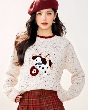 Autumn and winter loose puppy tops jacquard retro sweater