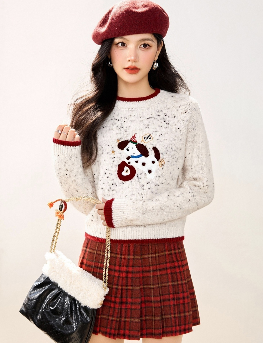 Autumn and winter loose puppy tops jacquard retro sweater