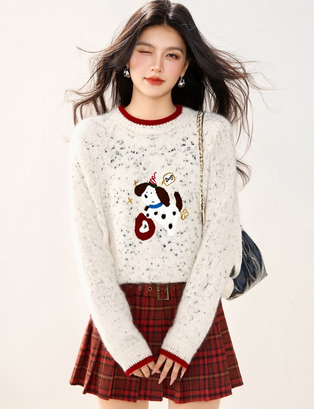 Autumn and winter loose puppy tops jacquard retro sweater
