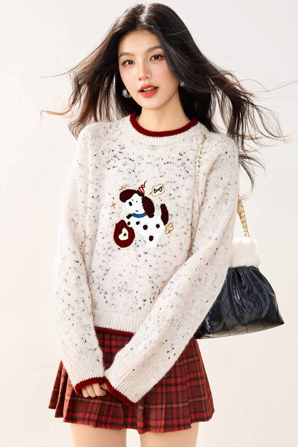 Autumn and winter loose puppy tops jacquard retro sweater