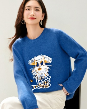 Embroidery autumn and winter sweater blue tops for women