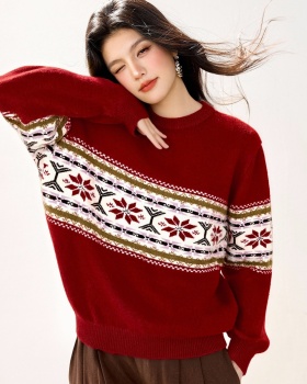 Autumn and winter round neck sweater christmas tops