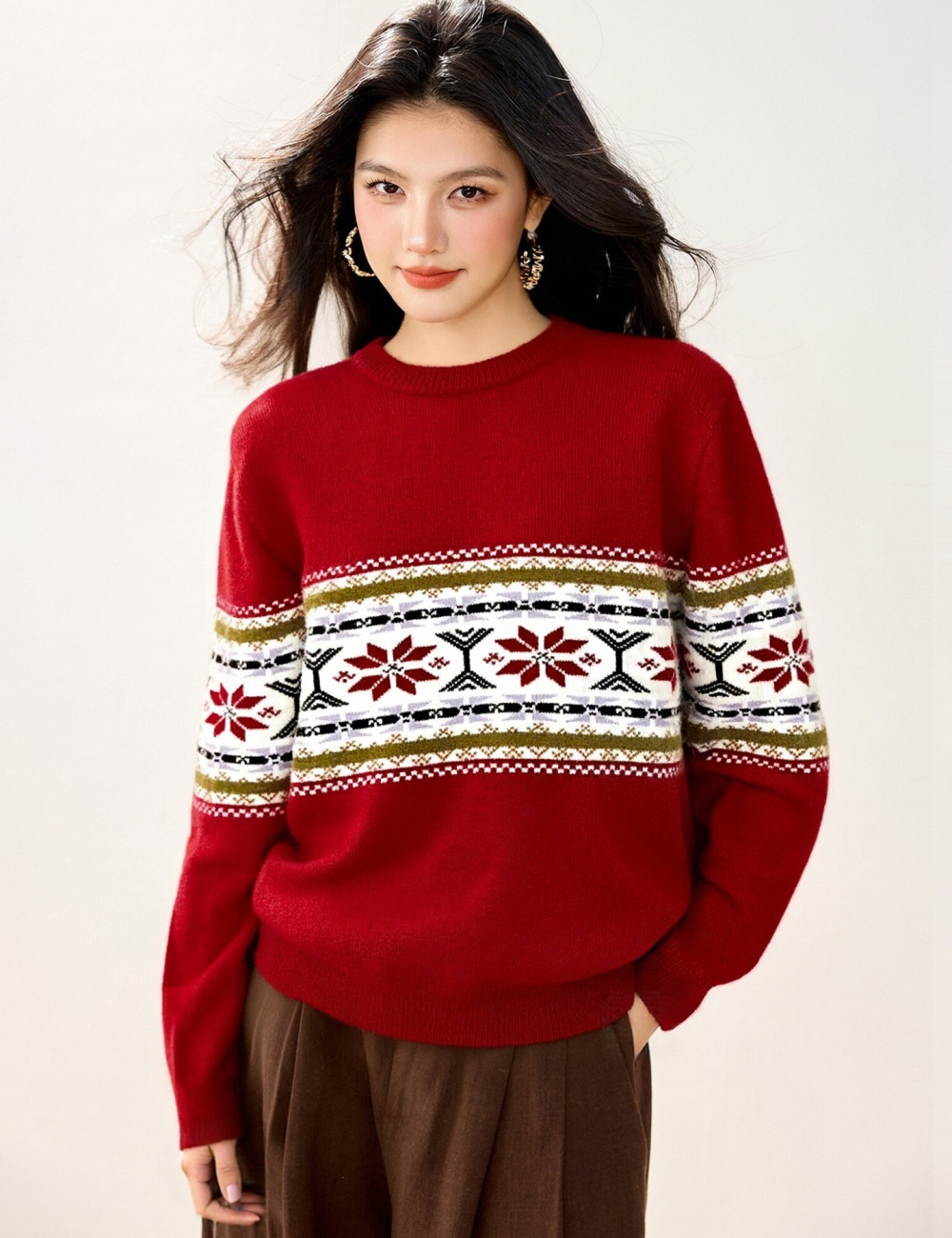 Autumn and winter round neck sweater christmas tops