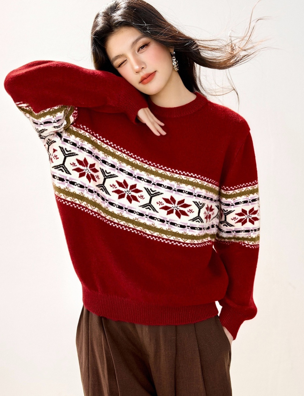 Autumn and winter round neck sweater christmas tops