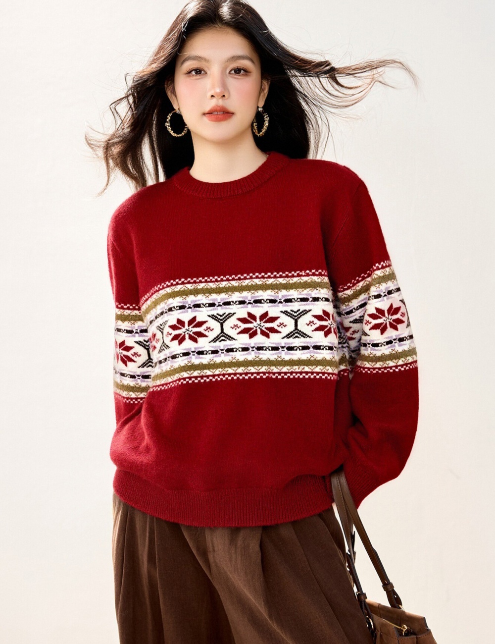 Autumn and winter round neck sweater christmas tops