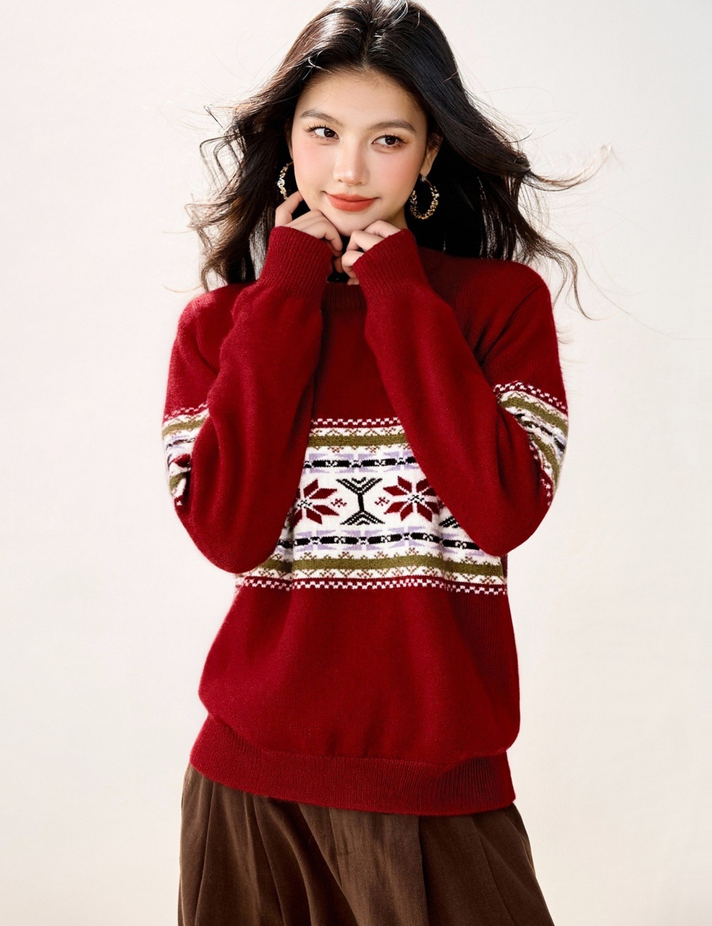 Autumn and winter round neck sweater christmas tops