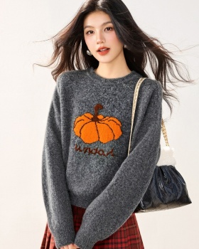 Show young pumpkin sweater jacquard tops for women